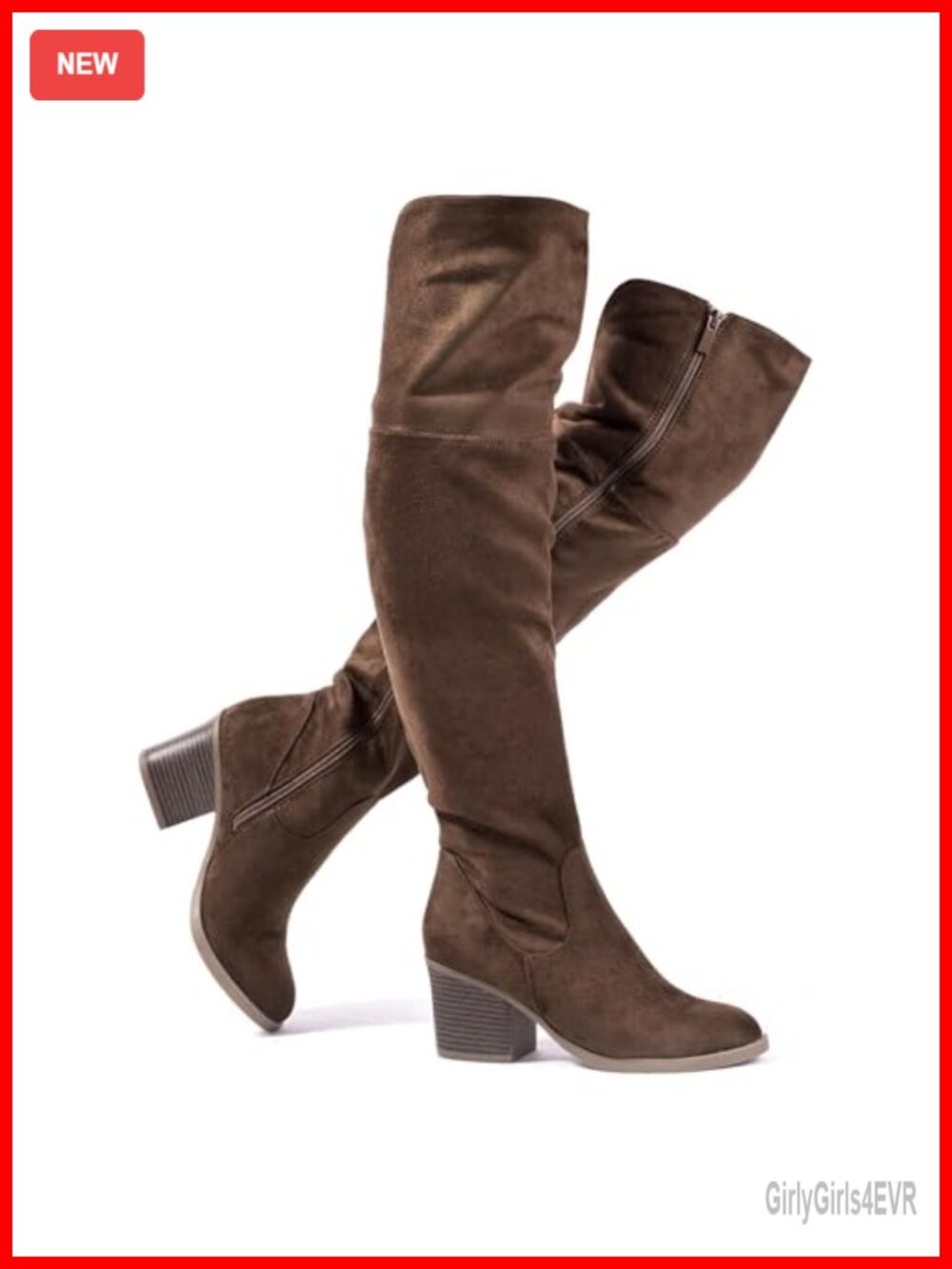 Over the Knee Thigh High Boots Chunky Block Heel Side Zip Womens